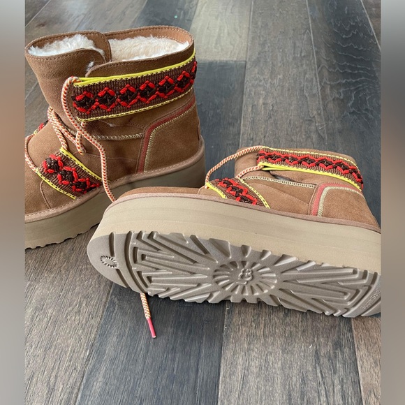 CLASSIC MINI II HERITAGE TASMAN BRAID PLATFORM BOOTS SUEDE WOOL CHESTNUT YELLOW - Picture 4 of 4